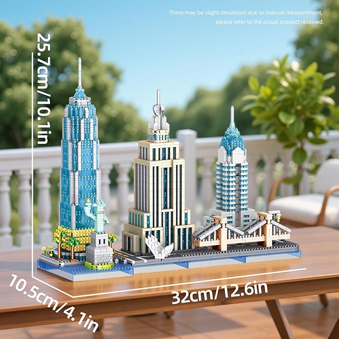 New York Skyline Micro Mini Blocks Building Set, The Statue of Liberty,Empire State Architecture Building, Brooklyn Bridge, Gift for Kids and Adults (3262 Pieces)
