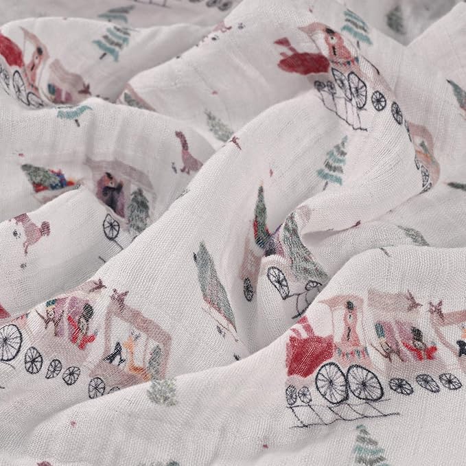 GLLQUEN BABY Receiving Blanket Boy Cotton Muslin Swaddle Blankets Girl Newborn Squares Breathable & Soft Thin Baby Blankets Cloths Double Absorbent Infant Swaddling Wrap - 6 Pack (Pine Tree & Train)