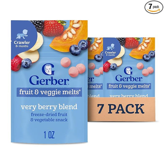 Gerber Stage 3 Baby Food Snacks, Very Berry Fruit and Veggie Melts, Baby Led Feeding, 7PK