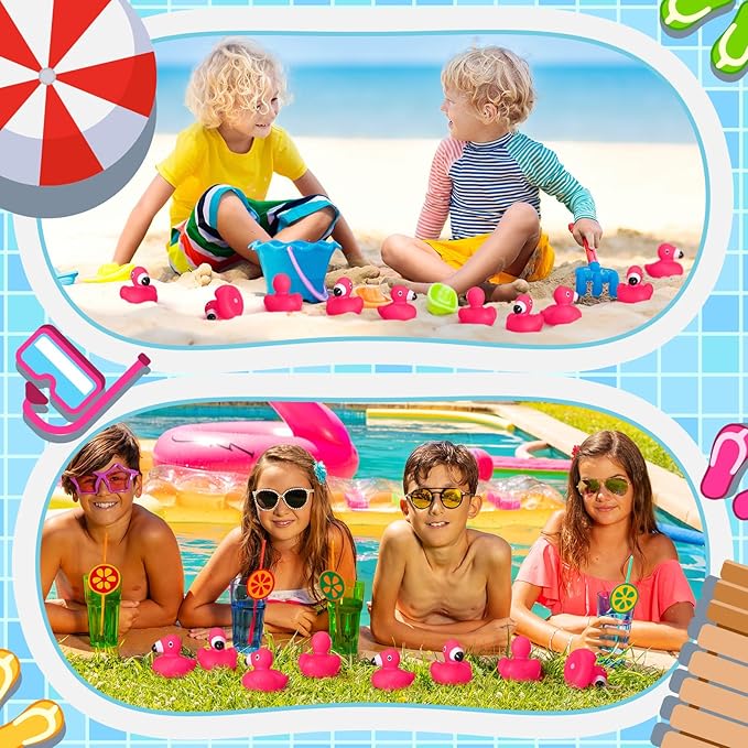 Shappy 36 Pcs Flamingo Rubber Duckies Bulk Glow in The Dark Pink Flamingos Bath Toys Flamingo Party Decorations Flamingo Rubber Duckies for Baby Shower Cake Decoration Classroom Prizes