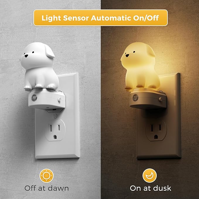 L LOHAS LED Plug in Night Light for Kids,2-Pack 3D Cute Puppy Night Lights with Dusk to Dawn Sensor,1600K/2700K/5000K 3CCT Dog Night Light,Christmas Birthday Gift Nightlight for Kids,Room Decor