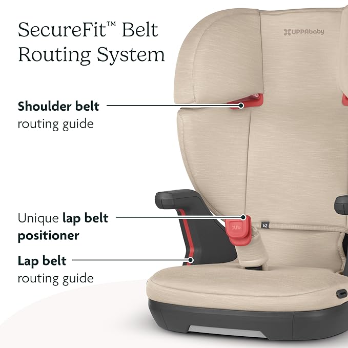 UPPAbaby Alta V2 High Back Booster Seat/Seven-Position, Active Support Headrest for Growing Children/SecureFit Integrated Belt Guide + Positioner/Cup Holder Included/Kavneer (Almond Mélange)