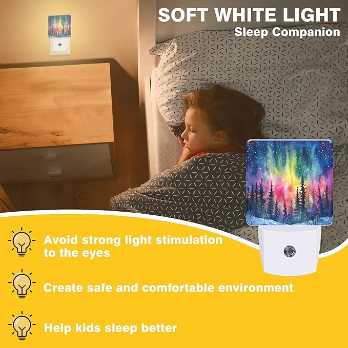 Winter Forest Night Light Northern Lights Night Lights Plug into Wall Smart Dusk to Dawn Sensor 0.5W Energy Efficient Led Lamp for Men Women Bedroom Bathroom Hallway Stairway Decor