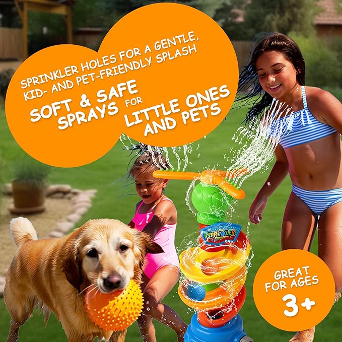 Water Rocket Sprinkler for Kids, Outdoor Sprinkler Rocket Launcher Toy for Backyard, Summer Water Toys for Kids Ages 3-12, Fun Water Powered Rocket Toy (3-in-1-ball)