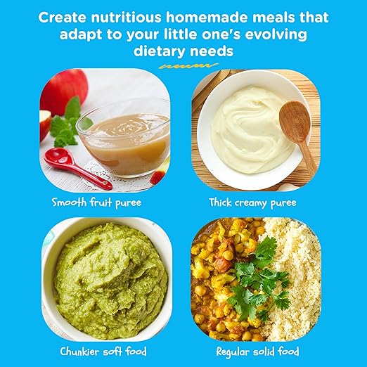 EVLA'S Baby Food Maker, Steamer, Blender, Baby Food Processor for Healthy Homemade Baby Food in Minutes, Touch Screen with 6 Reusable Food Pouches, Baby Registry Essential, Blue