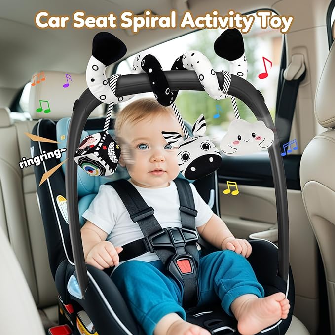 Baby Spiral Hanging Stroller and Car Seat Toys Black and White High Contrast Sensory Toy Newborn Plush Activity Toys Party Favors Gifts for Baby Shower -Zebra