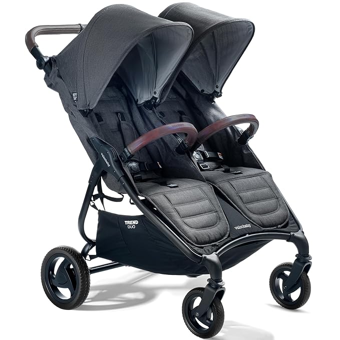 Valco Baby Trend Duo Light Weight Side by Side Double Stroller 2025(Charcoal) - Easy and Compact fold, Multi-Position Recline, Large Canopy, Independent Twin Vents and More - Luxurious Twin Pram