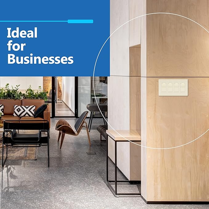 LIDER Brushed Finish Decorator Switch Cover, Screwless Wall Plate, Mid-Size 4-Gang 4.88" x 8.58", Unbreakable Polycarbonate Thermoplastic, UL Listed, LSWP-34M-BLA, Brushed Light Almond