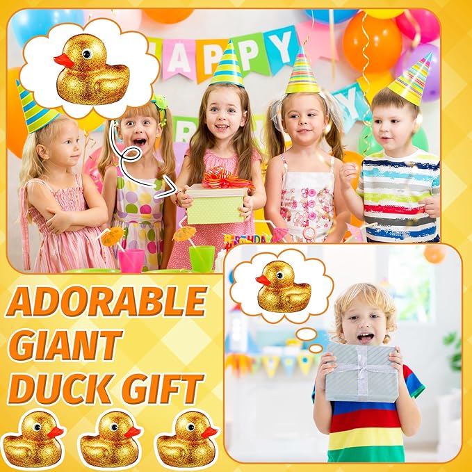 Honoson 6.89 Inch Giant Glitter Rubber Duck Big Glitter Rubber Duck Large Sparkly Duckling Bath Toy with Squeaky Sound for Summer Baby Shower Birthday Party Favor Gift(Gold)