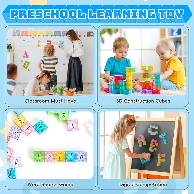 Magnetic Blocks Set, Magnet Building Blocks with Toy Figurine and Storage Bag for Kids Gifts, STEM Educational Preschool Sensory Toys for Toddlers Boys Girls Ages 3-12(Transparent)