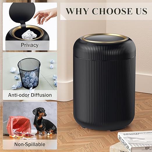 Motion Sensor Bathroom Trash Can with Lid, 3 Gallon / 11L Automatic Bathroom Garbage Can, Smart Black Garbage Can, Touchless Trash Bin, Small Waste Basket for Bedroom, Kitchen, Apartment,Office