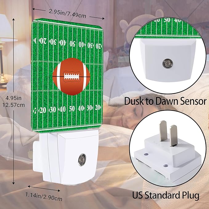 American Football Night Light, Ball Night Lights Plug into Wall Decor for Bedroom,Bathroom, Hallway, Kitchen, Dusk to Dawn Sensor Nightlights for Boys Girls Women Men Room Gifts