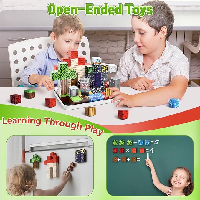 70PCS Magnetic Building Blocks Travel Toys for Kids Ages 4-8, Forest Portal Mini Magnetic Blocks with Iron Case, Portable Magnet Cubes STEM Learning Set for Toddler Boys Girls Ages 3+