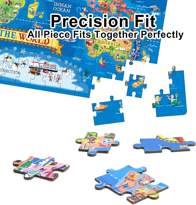 200 Pieces World Map Puzzle for Kids & Adults, World Map Jigsaw Puzzle Floor Puzzles Toddler Geography Educational Toys for Boys and Girls, Globe Atlas Puzzle Maps for Kids Learning Games