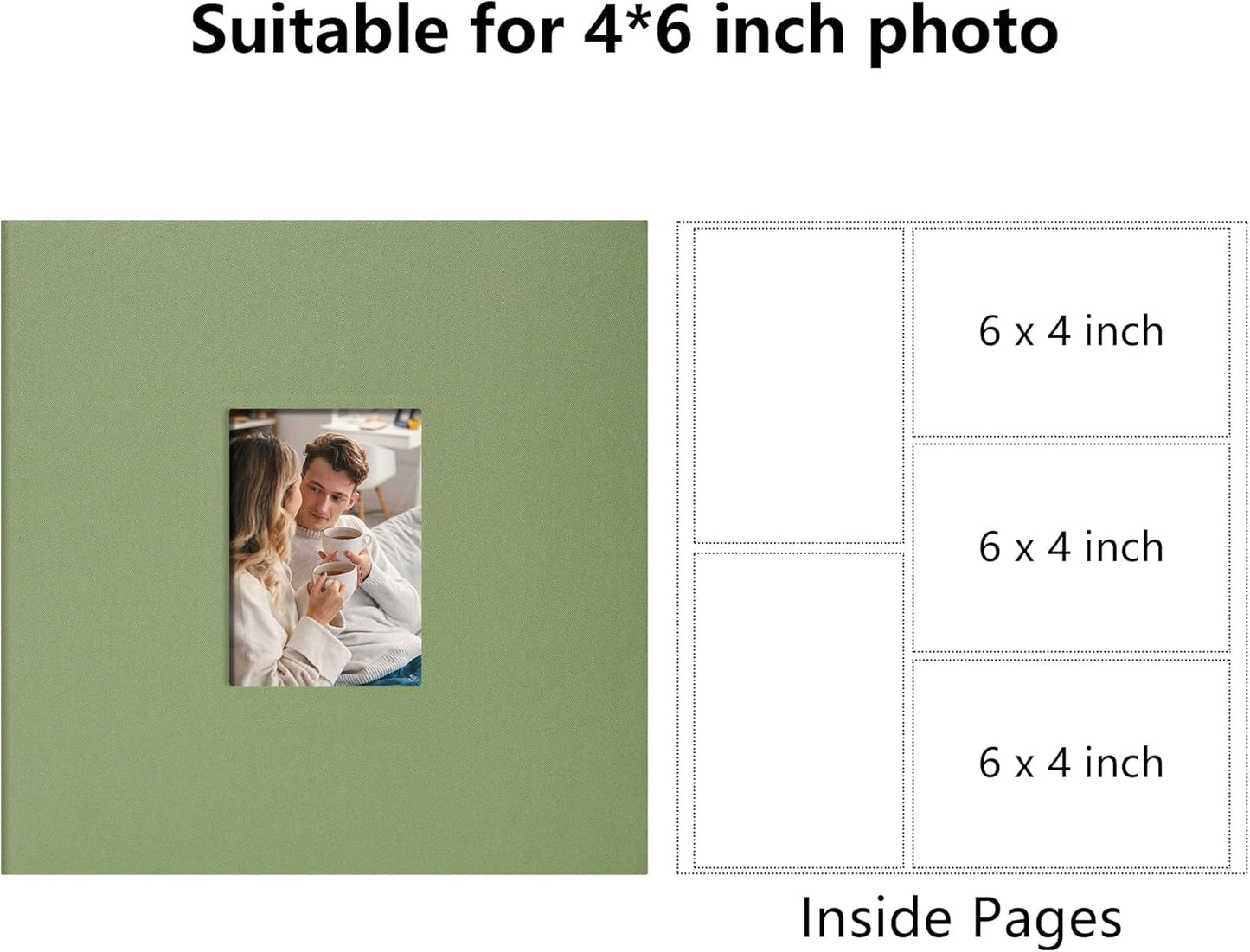 Photo Album 4x6 Pictrues 600 Pockets Linen Cover with Front Window Large Picture Book for Family Travel Wedding and Memory Keepsake Organizer Light Green