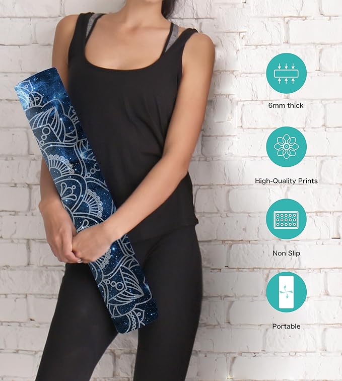 Non Slip Yoga Mat TPE Workout Mat for Men Women, Thick Workout Mat with Carrying Strap, Fitness Mats for Exercise, Yoga, Fitness, Pilates, Floor Workouts (72" x 24" x 6mm)