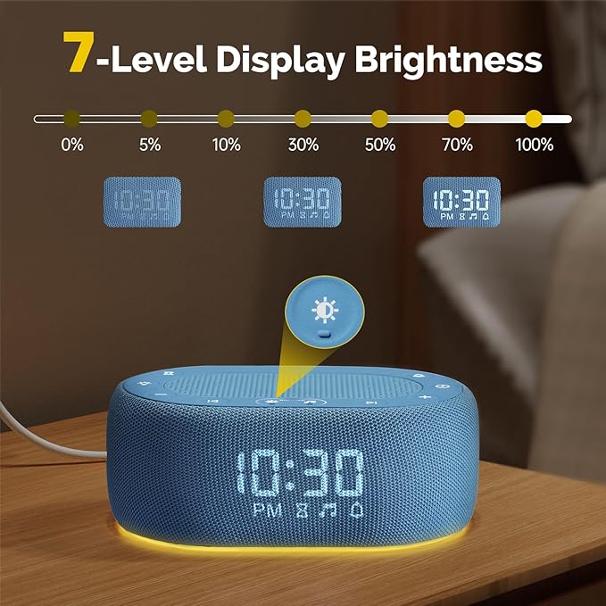 1Mii White Noise Sound Machine for Sleep, Pink Noise Machines for Baby Adults Sleeping, 18 Soothing Sounds with 7-Color Night Light, Timer, Alarm Clock, 16 Volume Levels, Remote App Control - Blue