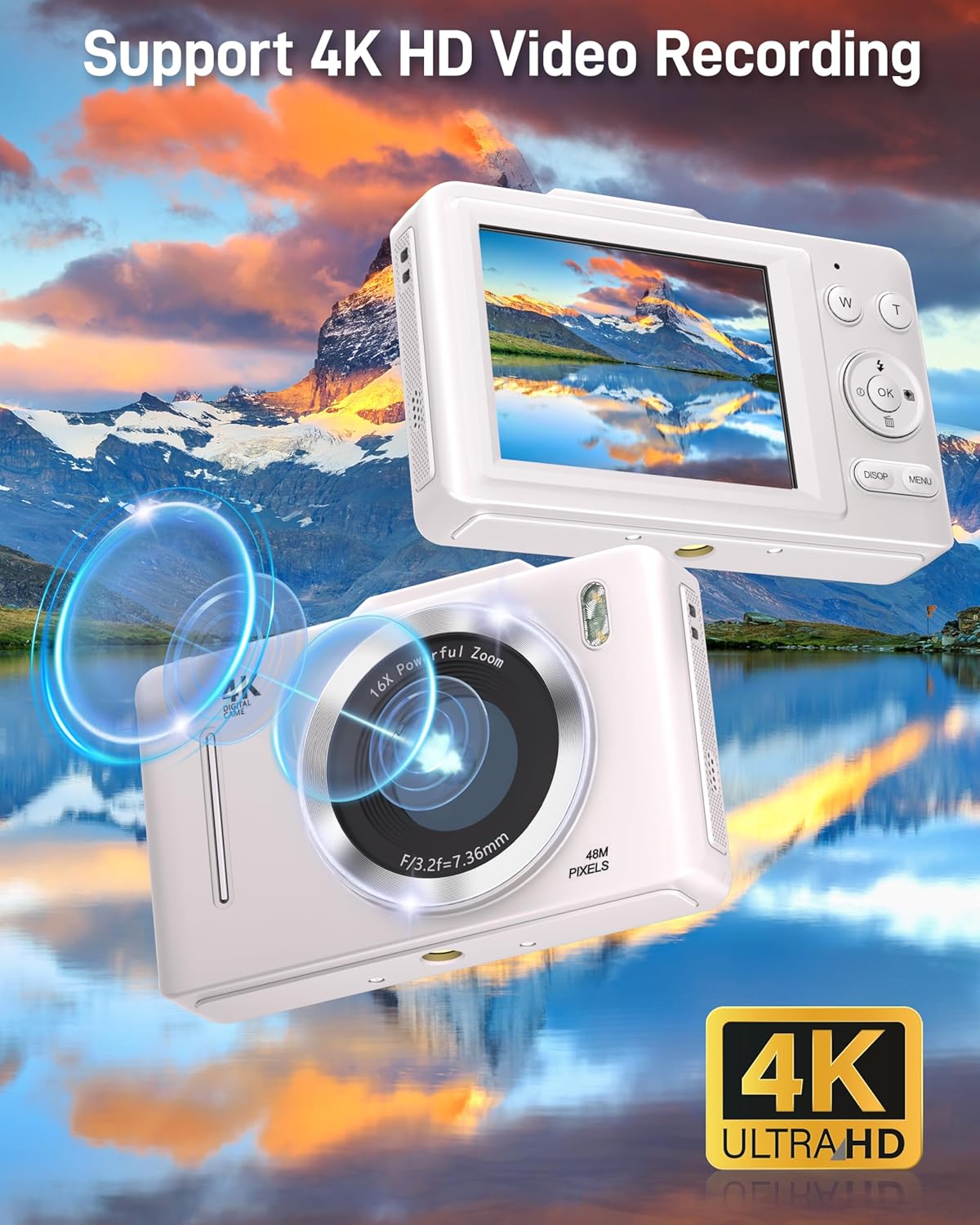 Digital Camera, FHD 1080P Kids Camera Digital with 16x Zoom Anti Shake, 32GB Card, 4K 48MP Portable Compact Point and Shoot Cameras, Vintage Small Camera for Teens Beginner Kids Present