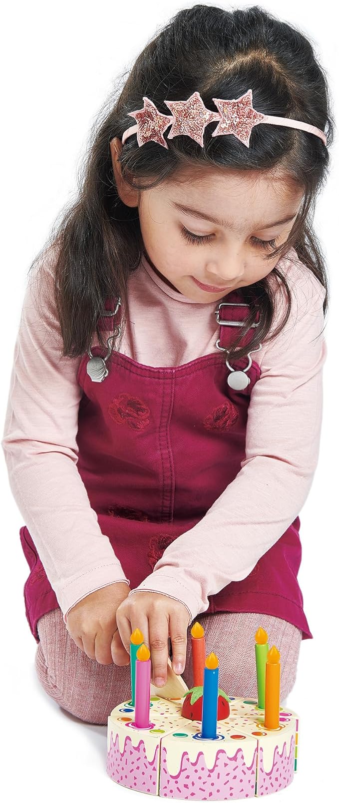 Tender Leaf Toys - Rainbow Birthday Cake - Pretend Play Food Toy with Candles and Server, Birthday Party decoration or gift for kids - Develops Social Skills and Imaginative Play for Children - Age 3+