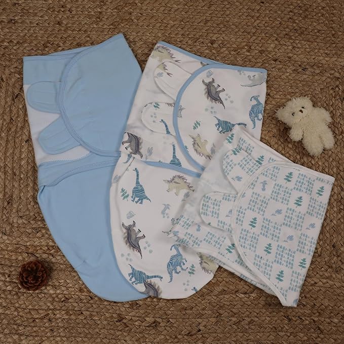 Baby Swaddle Sacks, 3-Pack Newborn Organic Cotton Swaddle Wrap, Adjustable Swaddling Blankets, Nursery Swaddling Essentials for Newborn 0-3 Months, Infant Shower Items Gift (Dinosaur & Forest)