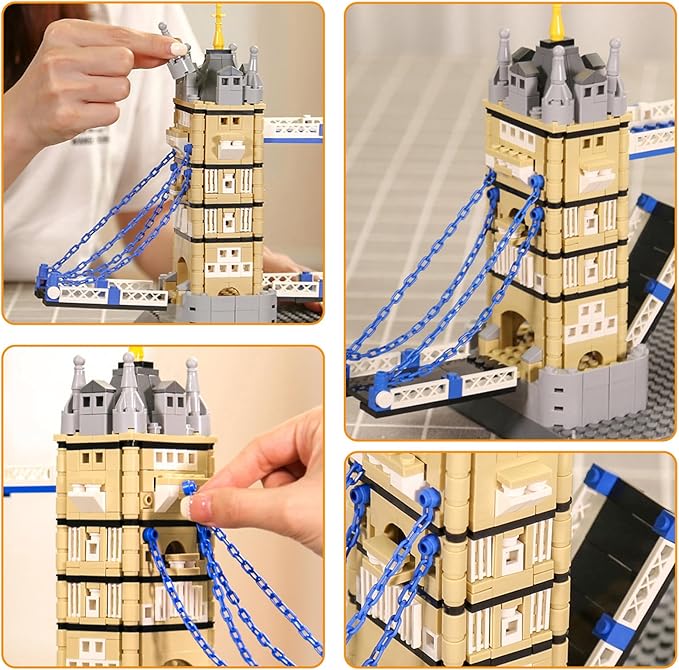 London Twin Tower Bridge Building Blocks Sets London Architecture Building Kits Famous Landmark Model Toys Gift for Adults Kids Teens 969PCS