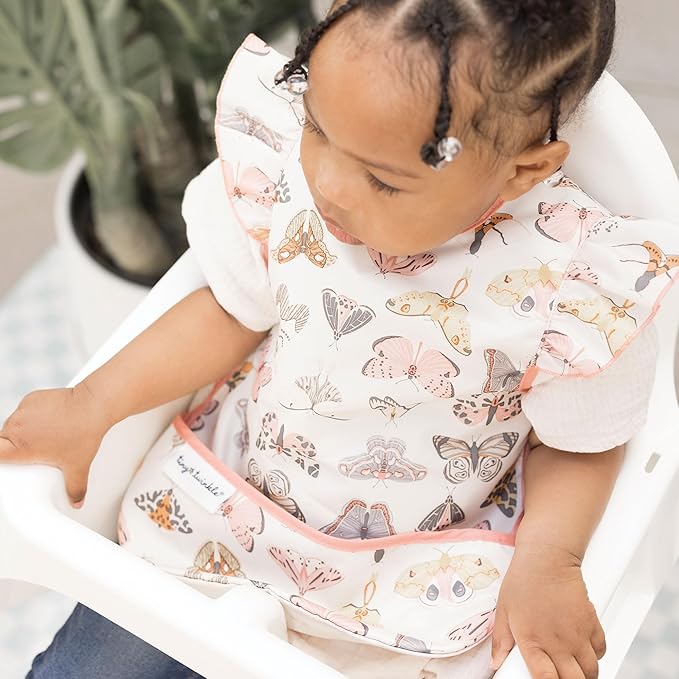 Tiny Twinkle Short Sleeve Apron Baby & Toddler Bib for Girls – Waterproof, Mess-Proof Bibs for Eating & Feeding, Machine Washable,Perfect Holiday Gift (Flutter, 2-4Y)