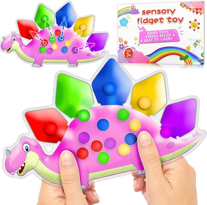 Dinosaur Color Sorting Sensory Toys, Toddler Girls Pink Christmas Bag Stocking Stuffers Montessori Toys Fine Motor Skill Game Learning Activities Calm Down Fidget for Classroom Aged 2 3 4 Year Old Kid