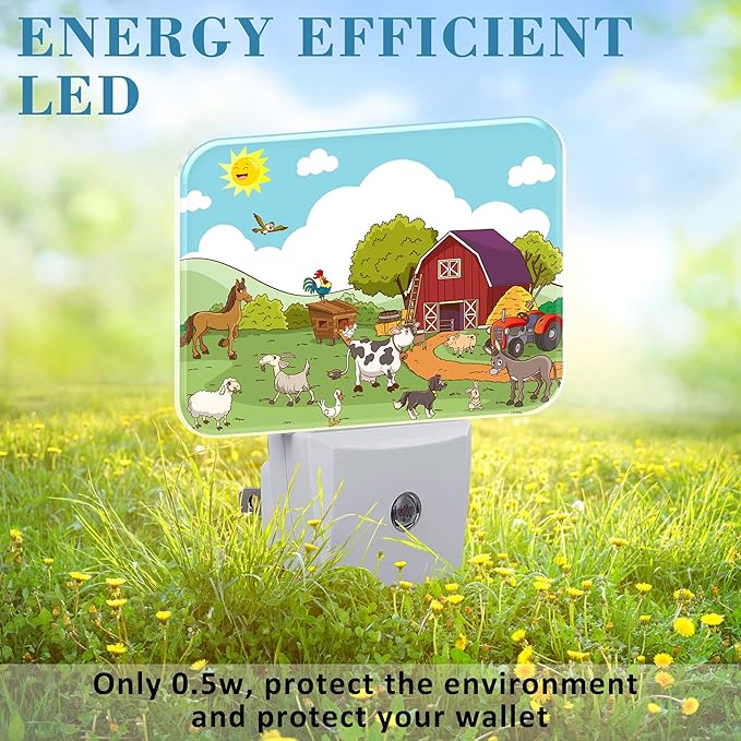 Cartoon Farm Animals Night Light for Kids Girls Boys, Cute Farm Animals LED Night Light Plug into Wall with Dusk to Dawn Sensor for Room, Hallway, Kitchen, Bathroom, Stairs Decor