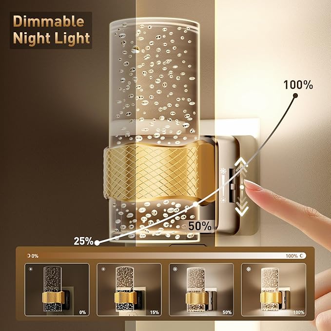 Night Lights Plug into Wall: Led Dimmable Night Lights with Auto Dusk to Dawn Sensor - 2 Pack 3000K Arylic Nightlight with Adjustable Brightness for Bedroom Bathroom Hallway Indoor Home Decor