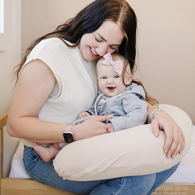 Konssy 2 Pack Nursing Pillow Covers, Stretchy and Soft Nursing Cover for Breastfeeding, Pillow Slipcover for Baby Girls and Boys Newborn (Beige, Brown)