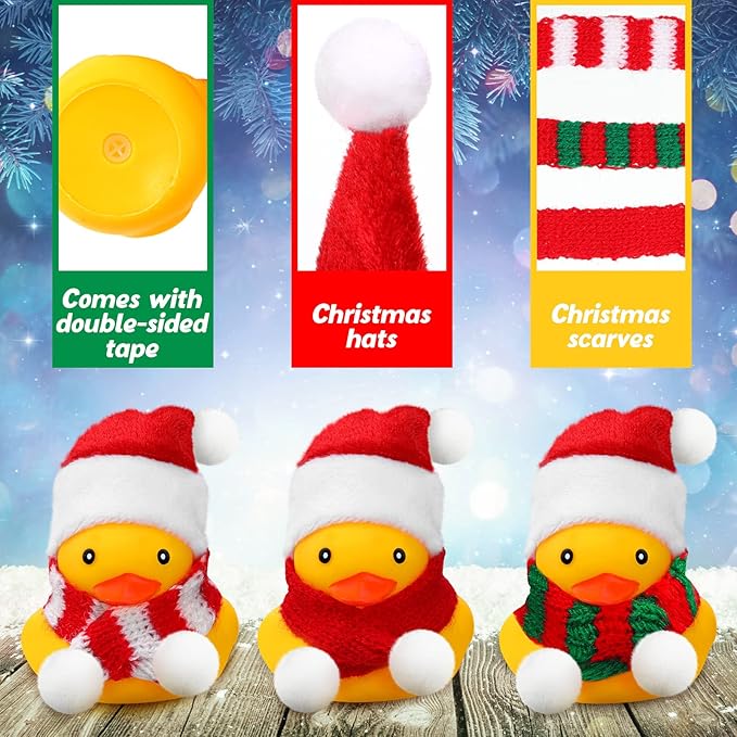 Funtery 12 Pcs Christmas Rubber Ducks Bulk with Xmas Hats and Scarf Mini Bath Rubber Ducky Showers for Xmas Winter Holiday Celebration Party Favors Stocking Stuffers Birthday Gift Exchange