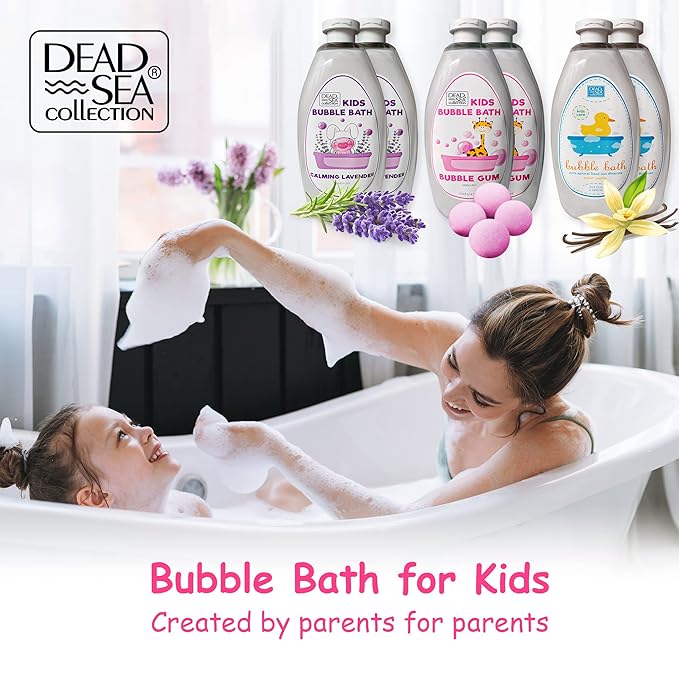 Dead Sea Collection Bubble Bath Kids with Bubble Gum Scent - Cleansing and Moisturizing Liquid Bath Pure Dead Sea Minerals - Pack of 2 Large Bottles (67.6 fl.oz)