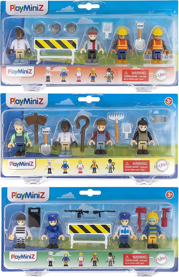 12 Toy Action Figures & Accessories, 2 Inch Play People Construction and Community Worker Figurines - Pretend Play Toys for Kids 3+ (28Pcs)