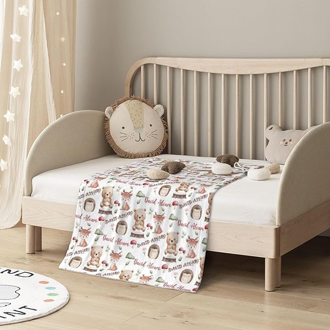 Ship Next Day, Personalized Baby Blanket for Boys Girls - Printed in USA, Custom Name Toddler Blanket with Deer Pattern, Perfect Newborn Gift