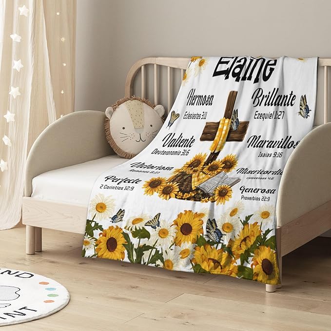 Customized Blankets with Name Personalized Baby Blankets Sunflower Blanket Soft Fleece Bed Throw Blanket for Boys Girls Toddlers Birthday Christmas