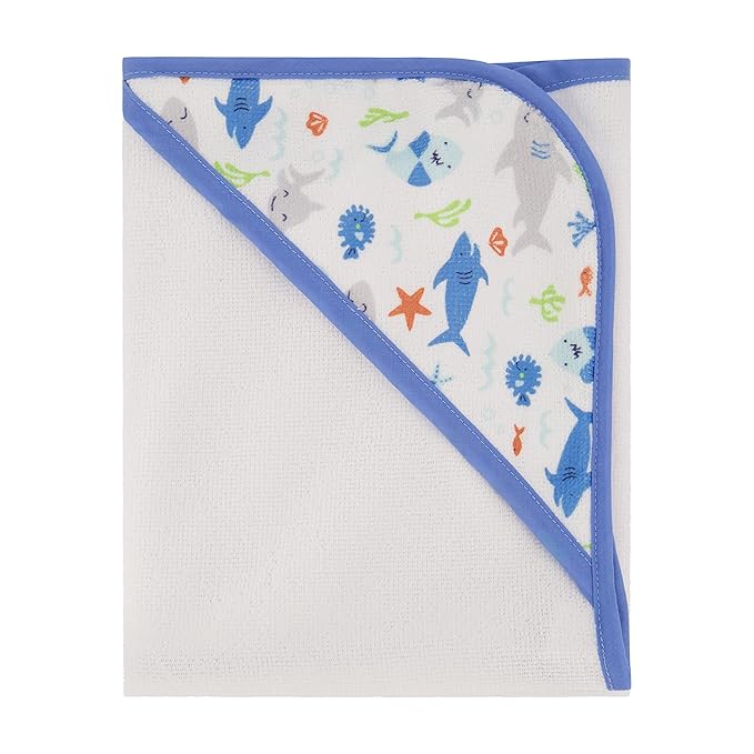Cudlie Buttons & Stitches Baby Boy 3 Pack Rolled/Carded Hooded Towels in Jawsome Print (GS71723)