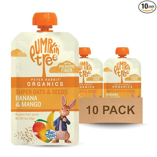 Pumpkin Tree Peter Rabbit Organics Super Oats & Seeds, Puree Squeeze Pouch, Banana & Mango, 4 Ounce (Pack of 10)