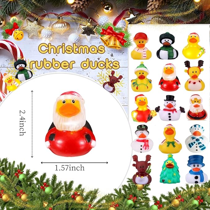 52 Pack Christmas Rubber Duck in Bulk Gift for Kids Christmas Floater Ducks for Ducking Party Supplies Baby Showers Assortment Bathtub Toy