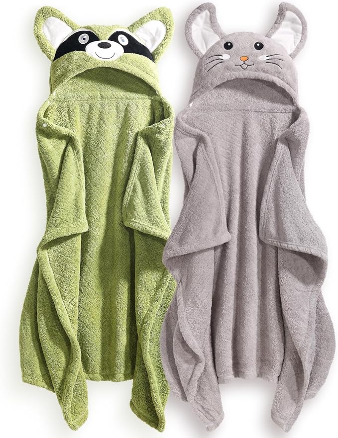 Baby Towels with Hood, Kids Towels Bath Towels for Boy Girl 0-5 Years, 2-Pack Soft & Absorbent Kids Hooded Bath Towels for Toddlers 1-3, Baby Bath Towels with Hood Large 50'' x 32'' Thick