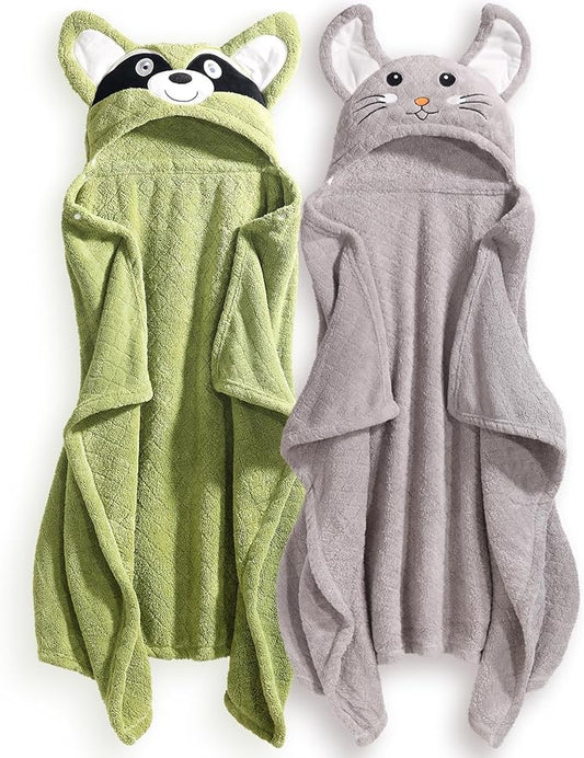 Baby Towels with Hood, Kids Towels Bath Towels for Boy Girl 0-5 Years, 2-Pack Soft & Absorbent Kids Hooded Bath Towels for Toddlers 1-3, Baby Bath Towels with Hood Large 50'' x 32'' Thick