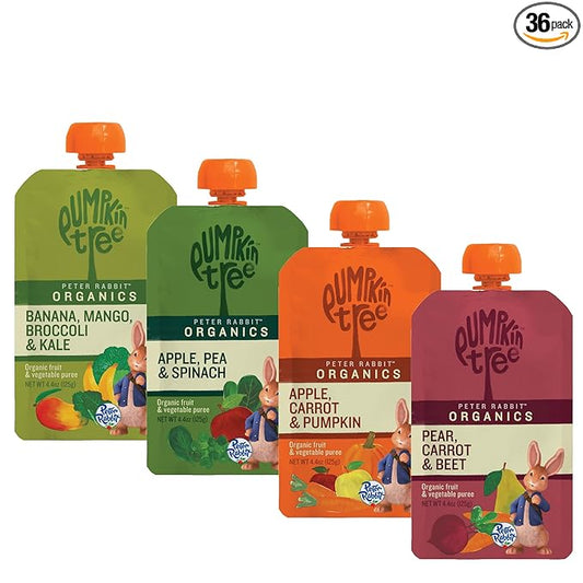 Peter Rabbit Organics Fruit & Vegetable Variety Pack - Squeezable Snack Pouches, 4 oz. (Pack of 36)