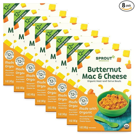 Sprout Organic Baby Food, Toddler Meals, Macaroni Pasta with Butternut Squash Cheese Sauce, 5 Oz Bowl (8 Count)