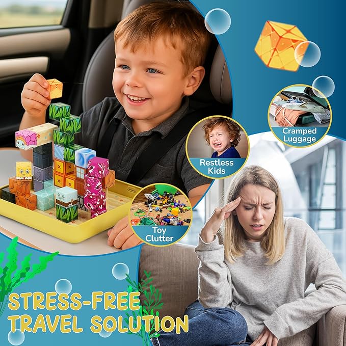 49PCS Mini Magnetic Blocks Ocean Theme – Sea Life STEM Building Cubes, Educational Magnet Toy with Iron Box, Creative & Safe Travel Gift for Kids Ages 3–8, Boys & Girls