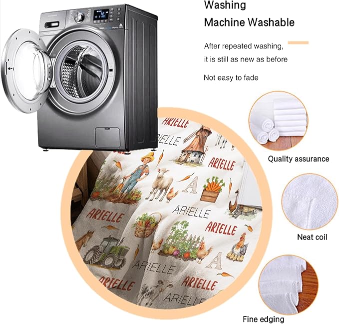 Personalized Custom Baby Blanket with Name - Swaddle Blanket for Toddlers, Infants, Kids, Newborns - Nursery Stroller Crib Decor Throw - Farm Chicken Theme - Birthday Gift