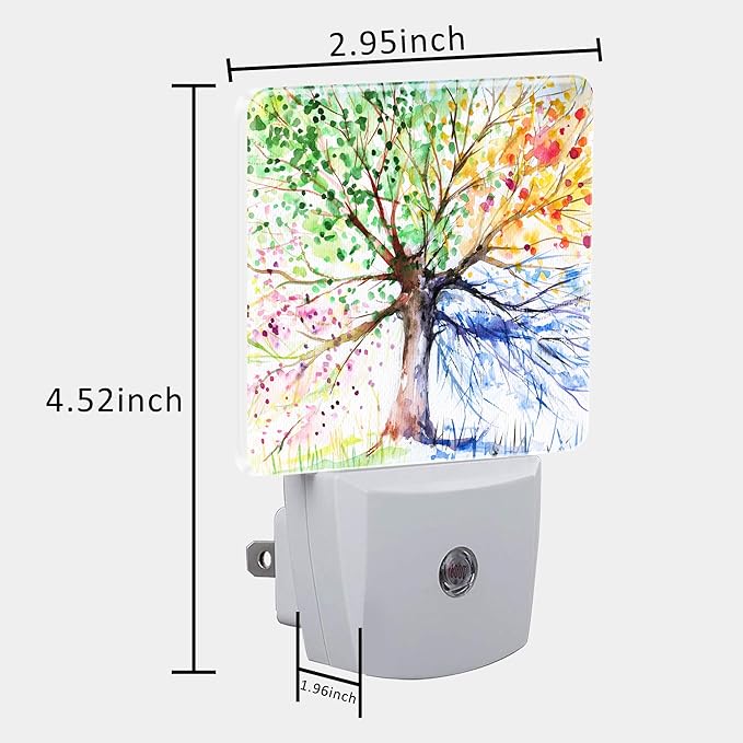 Night Light Plug into Wall Hand Painted Four Season Tree Night Light with Dusk to Dawn Sensor for Kid Girls Boys Women Men Room Decor, Hallway, Kitchen, Bathroom, Nursery, Stairs
