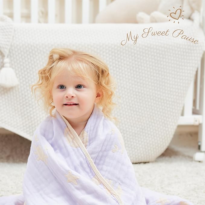 Ultra-Soft Muslin Baby Blanket (43x43 Inches,Lavender Ocean, 1-Pack)