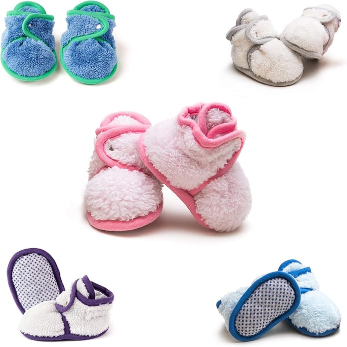 Warm Baby Booties Cozy Baby Slippers Stay on with Non Slid Sole with grippers for Newborns and Infants