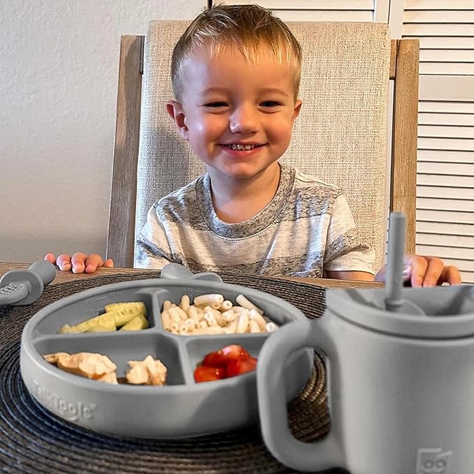 TalkTools Itsy Plate Must-Have Silicone Baby Plates with Suction | Non-Toxic Toddler Feeding Plate | Divided Portion | BPA-Free, Easy-Clean, Travel-Friendly Baby Dishware - Made in USA (Cloud)
