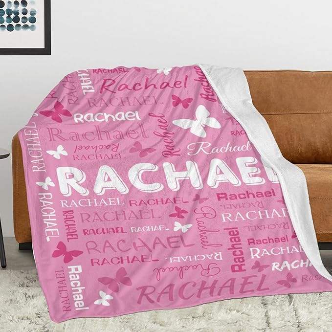 Personalized Throw Blanket with Name Custom Blankets Customized Baby Blanket for Girls Kids Adult Birthday Gift
