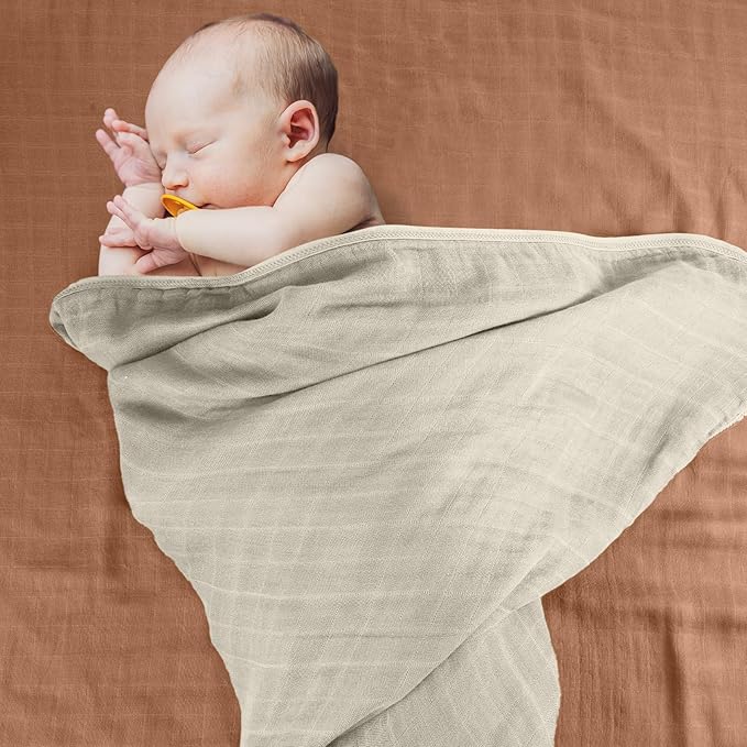 Preboun 6 Pcs Muslin Hooded Baby Towels and Washcloths 32"x 32" Cotton Newborn Bath Towel Anti-Shrink Infant Baby Blankets with Hood 12"x 12" Washcloths for Girl Boy Toddler(Grey,Coffee)